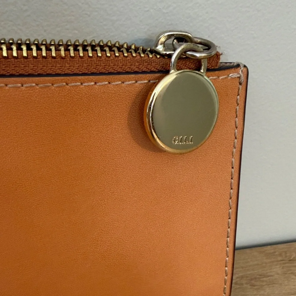 G.I.L.I. Slim Leather Card Wallet in Tan with Gold Hardware